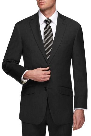 Black Pattern Plain Pure Wool - 1 Trouser Suit