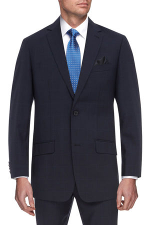 2 trouser suit. Italian Merino Wool, Navy Check