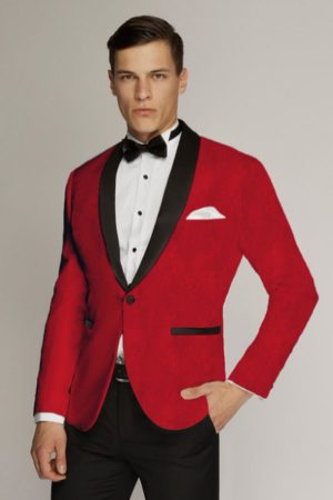 Red Paisley Jacket with Black Trousers