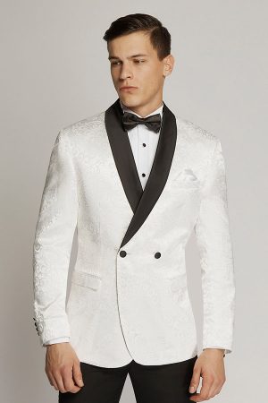 White Paisley Jacket with Black Trousers