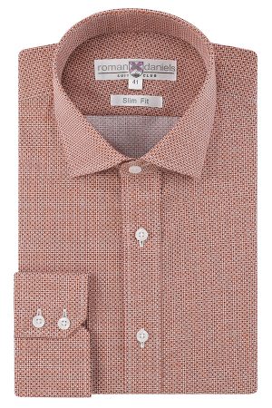 Pure Cotton, Button Cuff, Slim Fit - Orange Check