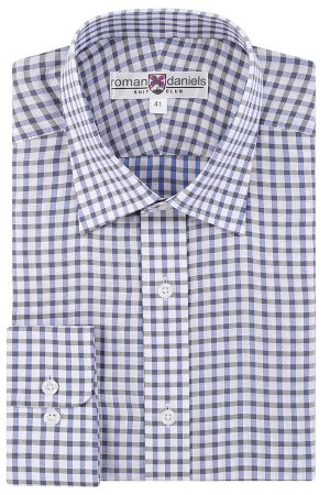 Pure Cotton, Button Cuff, Classic Fit - Blue Grey Gingham