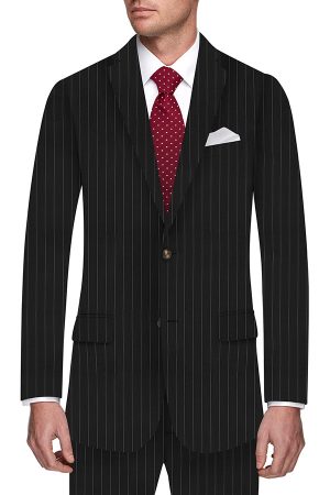1 Trouser Fine Merino Wool Suit Tailored Fit - Black Stripe