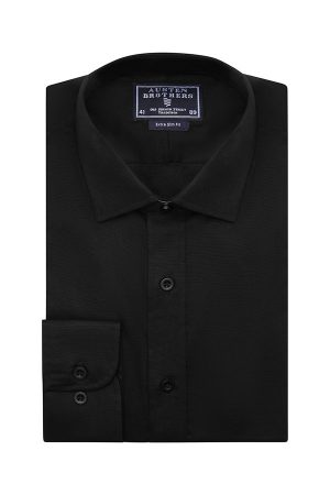 Black Poplin, Extra Slim Fit, Button Cuff Shirt