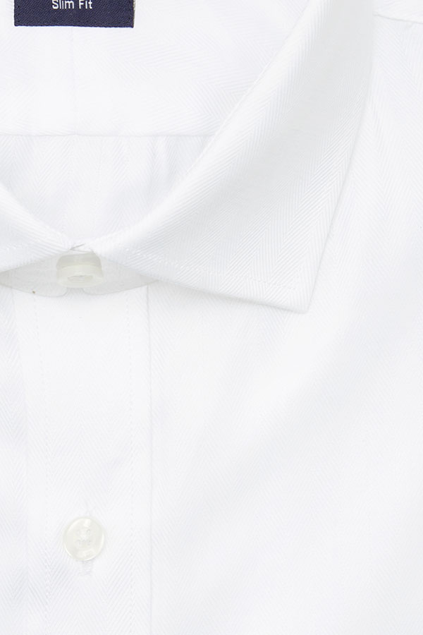 White Herringbone, Slim Fit, Double Cuff Shirt - Roman Daniels