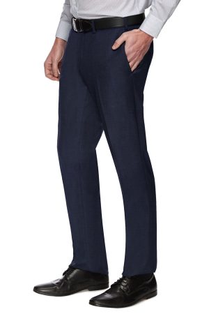 Mens Navy Weave Pure Wool Trousers