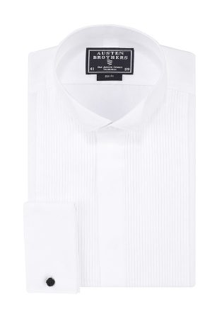 White Poplin, Slim Fit, Double Cuff Shirt Winged collar